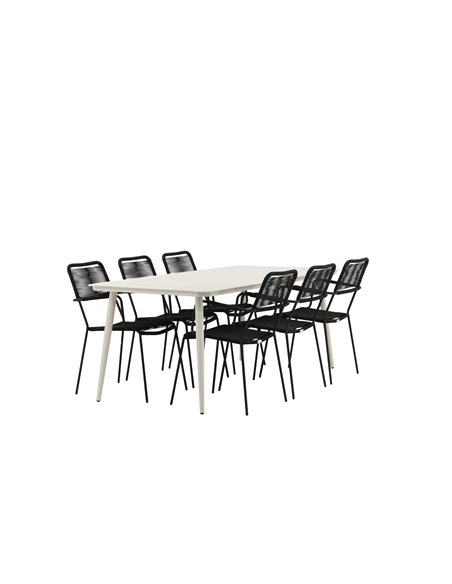 Matgrupp Lina med Lindos matstolar, 200 × 90 cm, Beige/Svart