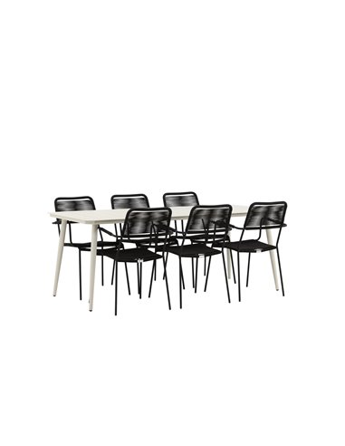 Matgrupp Lina med Lindos matstolar, 200 × 90 cm, Beige/Svart