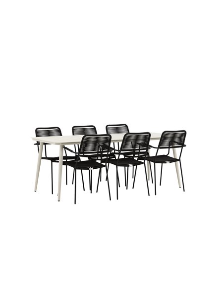 Matgrupp Lina med Lindos matstolar, 200 × 90 cm, Beige/Svart