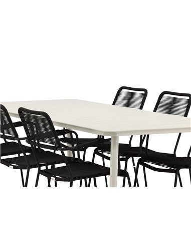 Matgrupp Lina med Lindos matstolar, 200 × 90 cm, Beige/Svart
