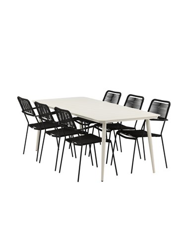 Matgrupp Lina med Lindos matstolar, 200 × 90 cm, Beige/Svart