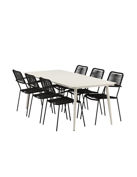 Matgrupp Lina med Lindos matstolar, 200 × 90 cm, Beige/Svart