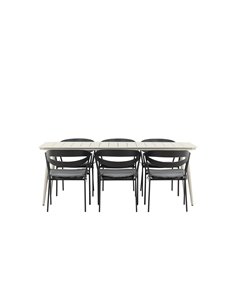 Matgrupp Lina med Slit matstolar, 200 × 90 cm, Beige/Svart/Grå