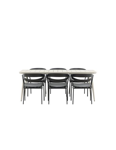 Matgrupp Lina med Slit matstolar, 200 × 90 cm, Beige/Svart/Grå