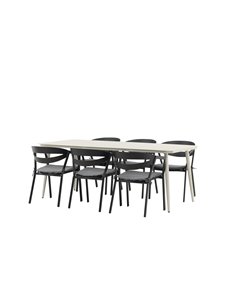 Matgrupp Lina med Slit matstolar, 200 × 90 cm, Beige/Svart/Grå 2