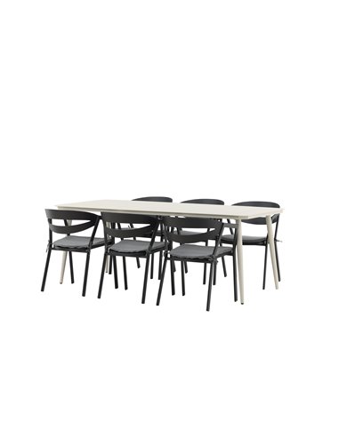 Matgrupp Lina med Slit matstolar, 200 × 90 cm, Beige/Svart/Grå