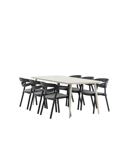 Matgrupp Lina med Slit matstolar, 200 × 90 cm, Beige/Svart/Grå