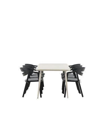 Matgrupp Lina med Slit matstolar, 200 × 90 cm, Beige/Svart/Grå