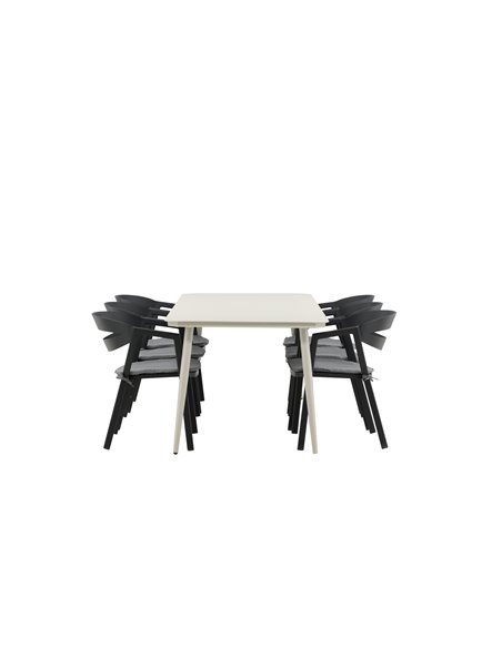 Matgrupp Lina med Slit matstolar, 200 × 90 cm, Beige/Svart/Grå