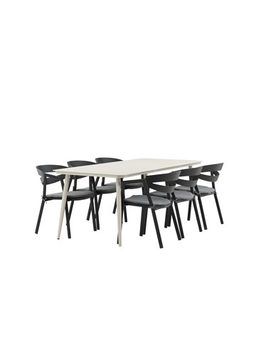 Matgrupp Lina med Slit matstolar, 200 × 90 cm, Beige/Svart/Grå