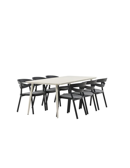 Matgrupp Lina med Slit matstolar, 200 × 90 cm, Beige/Svart/Grå
