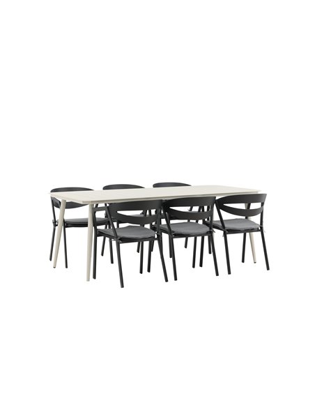 Matgrupp Lina med Slit matstolar, 200 × 90 cm, Beige/Svart/Grå