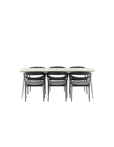 Matgrupp Lina med Slit matstolar, 200 × 90 cm, Beige/Svart/Grå