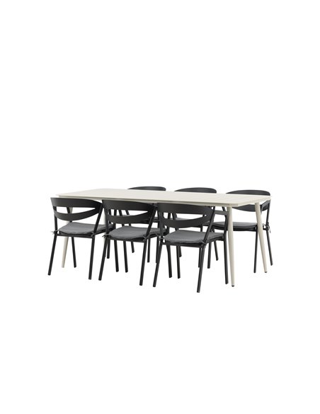 Matgrupp Lina med Slit matstolar, 200 × 90 cm, Beige/Svart/Grå