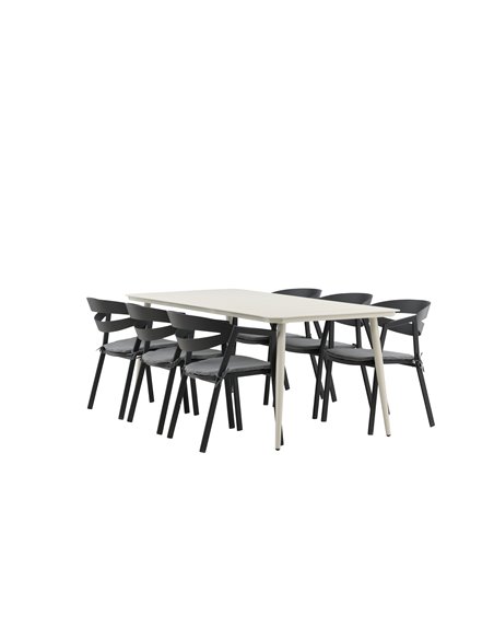 Matgrupp Lina med Slit matstolar, 200 × 90 cm, Beige/Svart/Grå