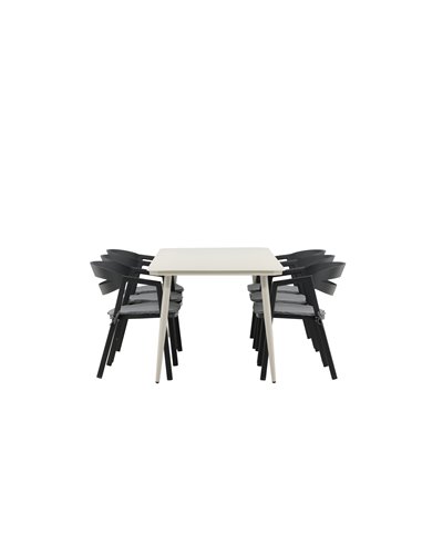 Matgrupp Lina med Slit matstolar, 200 × 90 cm, Beige/Svart/Grå