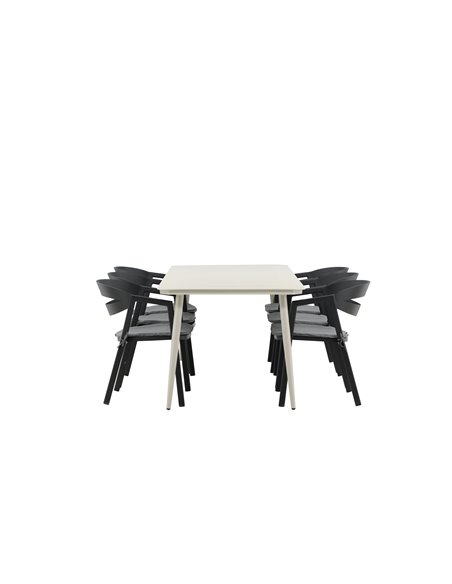Matgrupp Lina med Slit matstolar, 200 × 90 cm, Beige/Svart/Grå