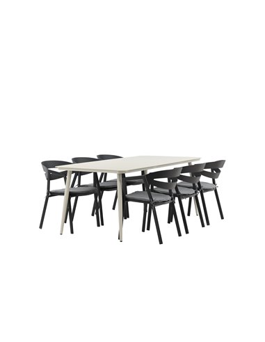 Matgrupp Lina med Slit matstolar, 200 × 90 cm, Beige/Svart/Grå