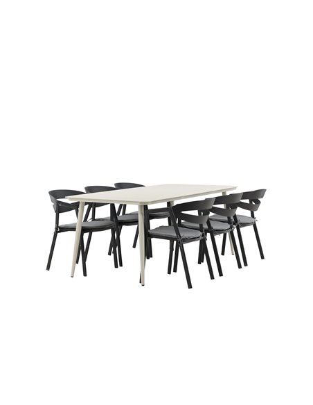 Matgrupp Lina med Slit matstolar, 200 × 90 cm, Beige/Svart/Grå