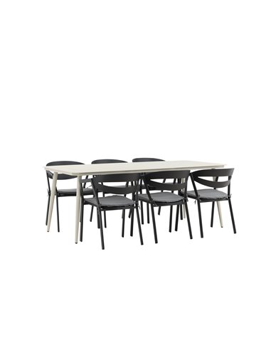 Matgrupp Lina med Slit matstolar, 200 × 90 cm, Beige/Svart/Grå