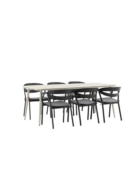 Matgrupp Lina med Slit matstolar, 200 × 90 cm, Beige/Svart/Grå