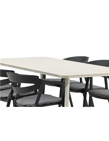 Matgrupp Lina med Slit matstolar, 200 × 90 cm, Beige/Svart/Grå