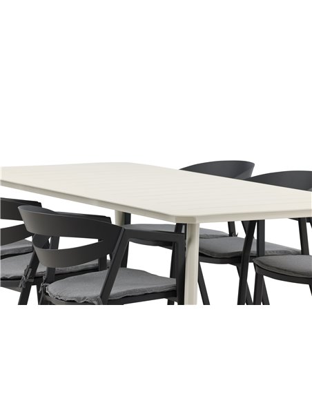 Matgrupp Lina med Slit matstolar, 200 × 90 cm, Beige/Svart/Grå