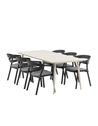 Matgrupp Lina med Slit matstolar, 200 × 90 cm, Beige/Svart/Grå