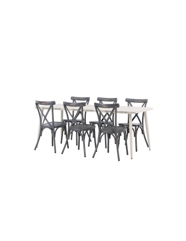 Matgrupp Lina med Tablas matstolar, 200 × 90 cm