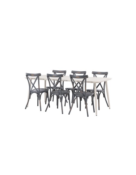 Matgrupp Lina med Tablas matstolar, 200 × 90 cm