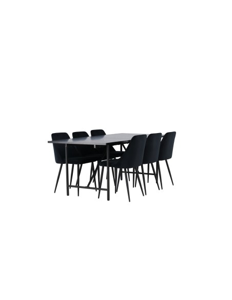 Matgrupp Astrid med Night matstolar, 200 × 90 cm