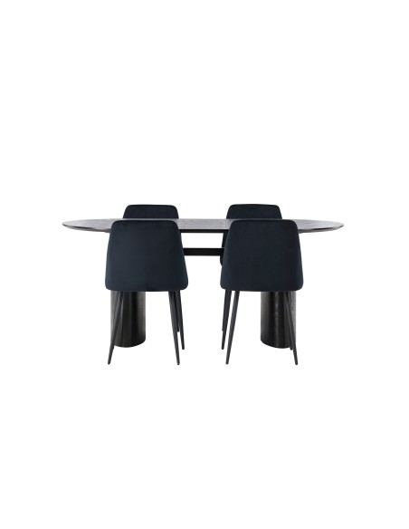 Matgrupp Isolde med Night matstolar, 180 × 90 cm