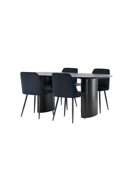 Matgrupp Isolde med Night matstolar, 180 × 90 cm
