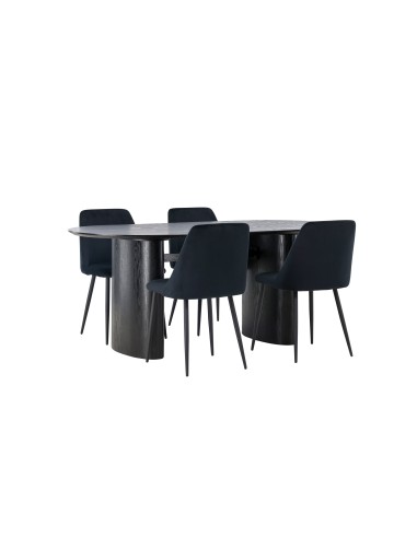 Matgrupp Isolde med Night matstolar, 180 × 90 cm