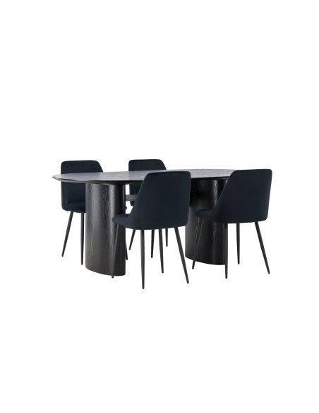 Matgrupp Isolde med Night matstolar, 180 × 90 cm