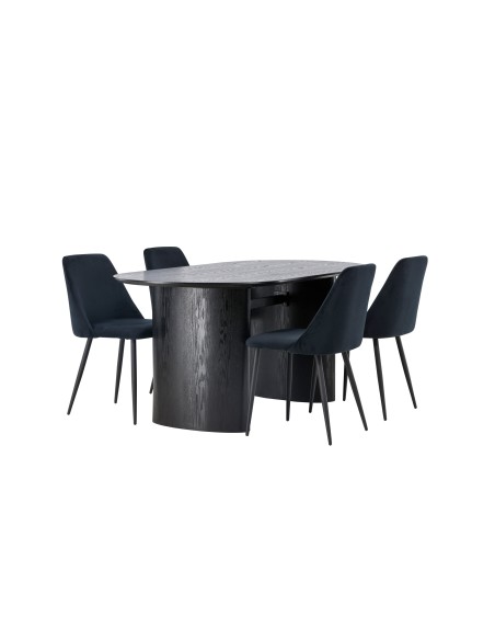 Matgrupp Isolde med Night matstolar, 180 × 90 cm