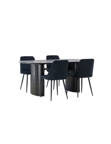 Matgrupp Isolde med Night matstolar, 180 × 90 cm