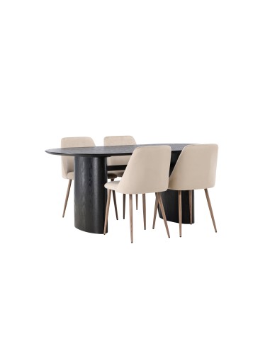 Matgrupp Isolde med Night matstolar, 180 × 90 cm