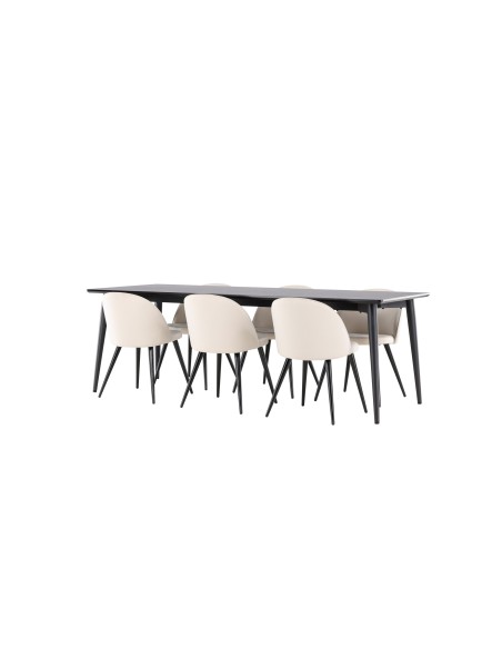 Matgrupp Ellis med Velvet matstolar, 230 × 85 cm