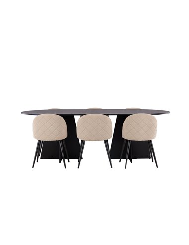 Matgrupp Bootcut med Velvet matstolar, 230 × 115 cm