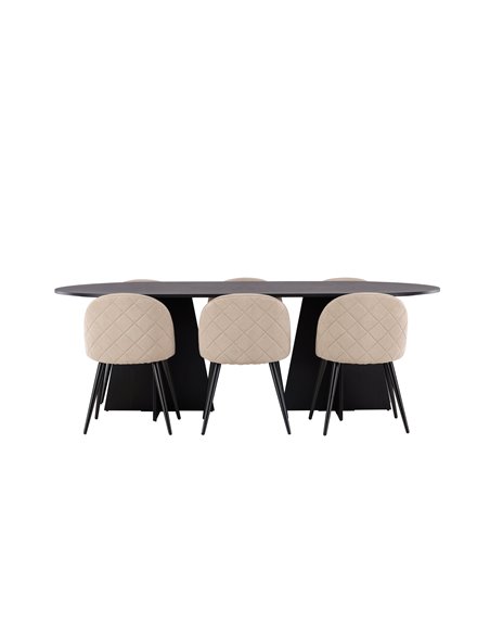 Matgrupp Bootcut med Velvet matstolar, 230 × 115 cm