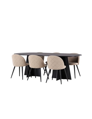 Matgrupp Bootcut med Velvet matstolar, 230 × 115 cm