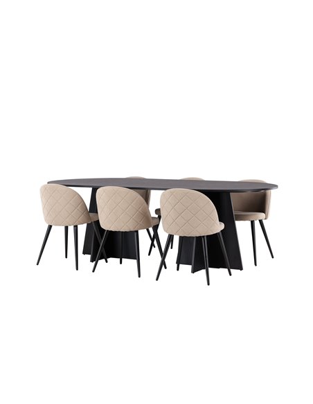Matgrupp Bootcut med Velvet matstolar, 230 × 115 cm