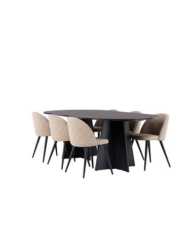 Matgrupp Bootcut med Velvet matstolar, 230 × 115 cm