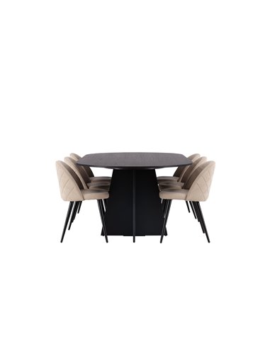Matgrupp Bootcut med Velvet matstolar, 230 × 115 cm