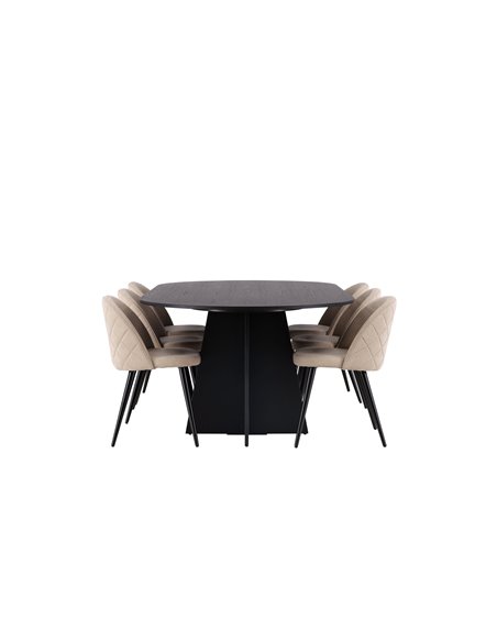 Matgrupp Bootcut med Velvet matstolar, 230 × 115 cm