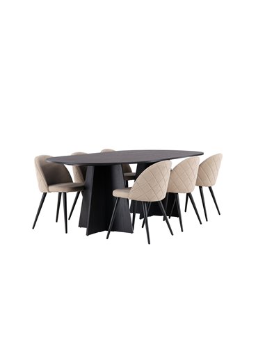 Matgrupp Bootcut med Velvet matstolar, 230 × 115 cm