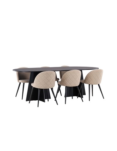 Matgrupp Bootcut med Velvet matstolar, 230 × 115 cm