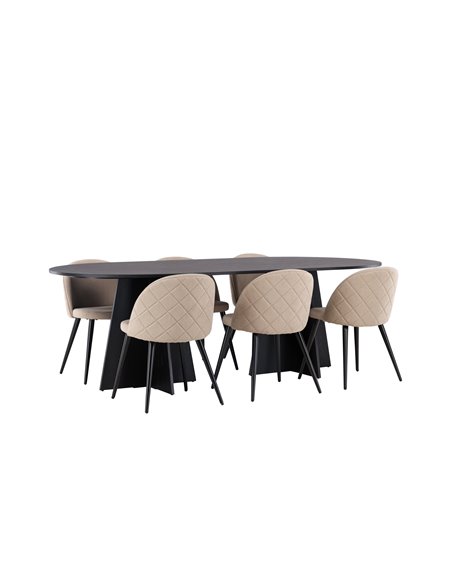 Matgrupp Bootcut med Velvet matstolar, 230 × 115 cm
