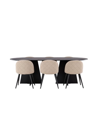 Matgrupp Bootcut med Velvet matstolar, 230 × 115 cm